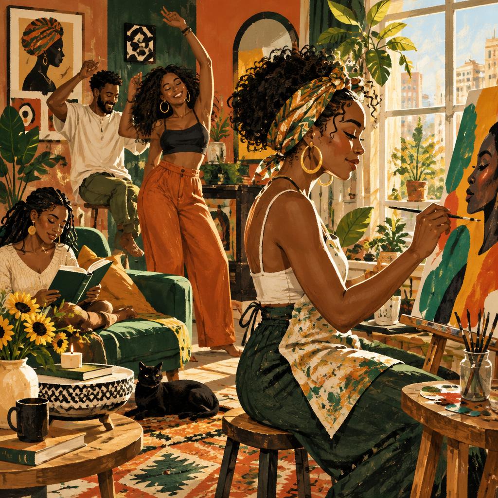 Contemporary editorial illustration celebrating Black creativity, personal expression, and everyday joy.